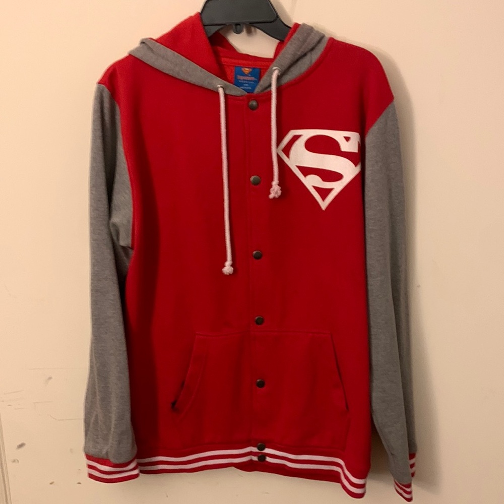 Superman School Style Hooded Button down Sweater used